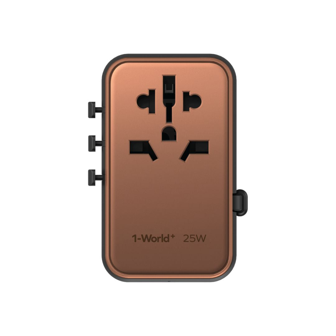 Momax 1-World+ 25W 3-Port Travel Charger Built-In USB-C Cable - Desert Titanium
