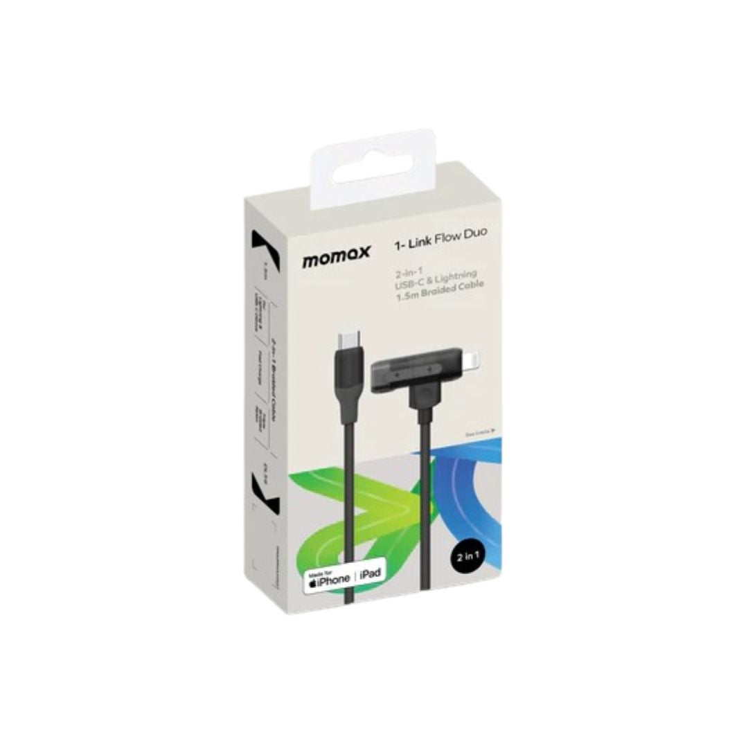 Momax 1-Link Flow Duo 2-in-1 USB-C to Lightning Braided Cable (1.5m) - Black