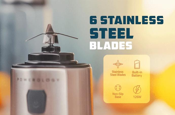 Powerology 6 Blades Portable and Rechargeable Juicer and Blender - خلاط محمول ب ٦ شفرات