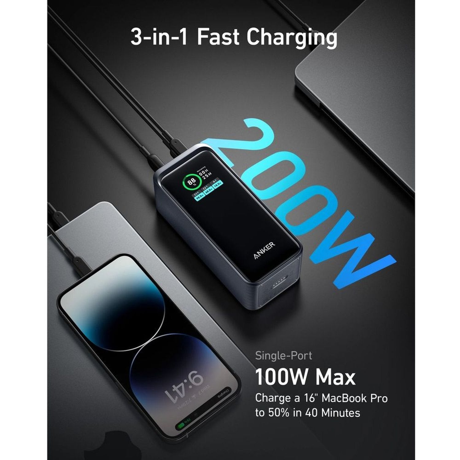 Anker Prime Smart Display Power Bank 20000mah (200W) - Black