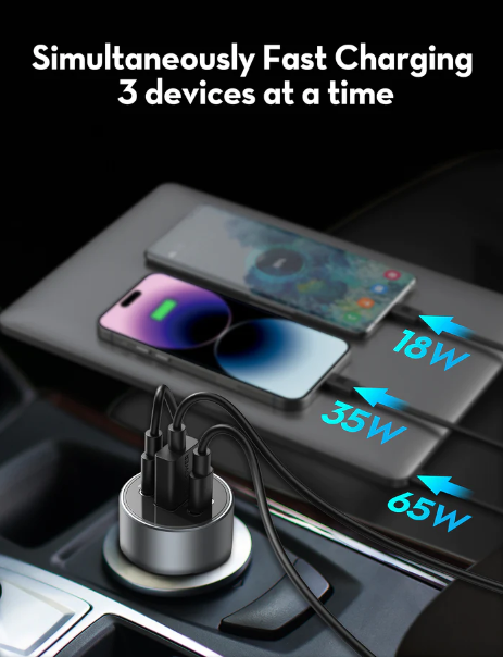 RAVPower PD 100W 3-Port USB Car Charger RP-VC1011