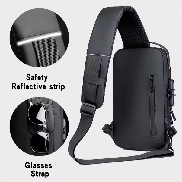 Fashion Crossbody Sling Waterproof Bag With USB Charging Port (Blue & Brown)