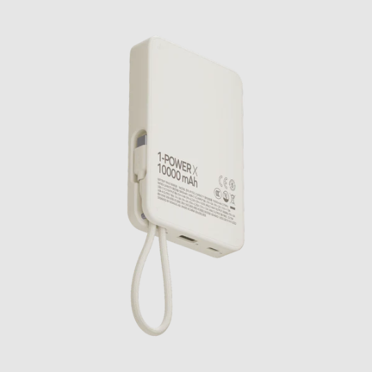 بنك طاقة موماكس 1-باور إكس 10000 مللي أمبير/ساعة مع كابل USB-C مدمج - أبيض