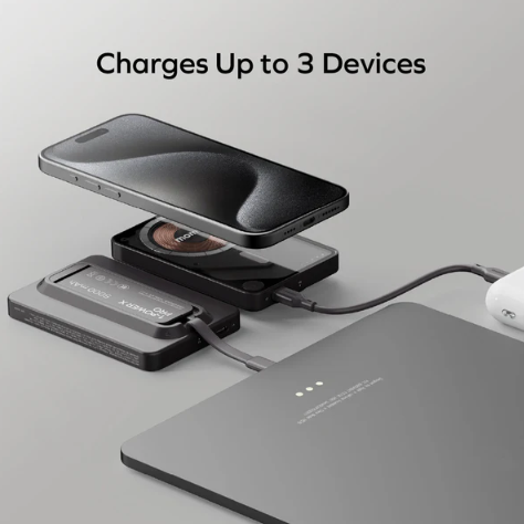 بنك طاقة لاسلكي مغناطيسي موماكس 1-باور إكس برو بسعة 5000 مللي أمبير/ساعة مع كابل USB-C مدمج