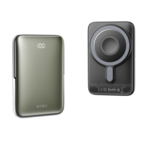 WiWU Elite Power Bank Wi-P018 10000mAh Strong Magnetic Wireless Charging With Stand - Black