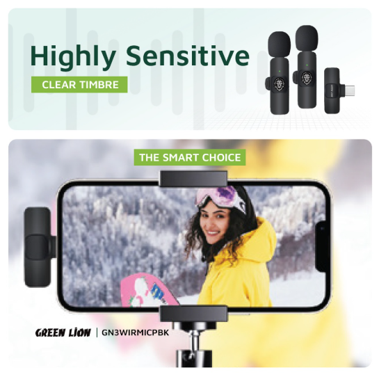 Green Lion 3 in 1 Wireless Microphone - Black