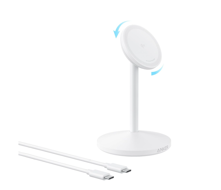 Anker MagGo iPhone 17 MagSafe Charger Compatible Stand, 15W Fast Magnetic Wireless Charging Station, Qi2 Certified 360° Wireless Charger, Magnetic Stand for iPhone 17/16/15/14/13 Series (No Adapter)