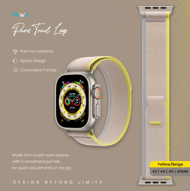 Pawa Paris Trail Watch Strap Ultra/Series8 49/45/44/42mm - Yellow/Beige