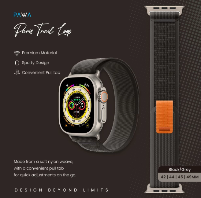 Pawa Paris Trail Watch Strap Ultra/Series8 49/45/44/42mm - Black/Gray