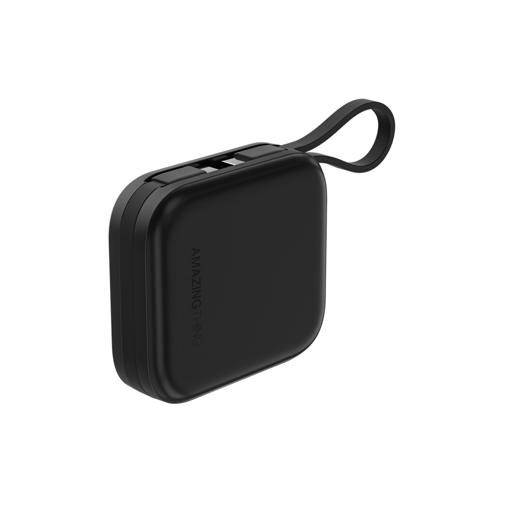 بنك طاقة Thunder Go من Amazing Thing بسعة 10000 مللي أمبير/ساعة مع كابلين USB-C مدمجين - أسود