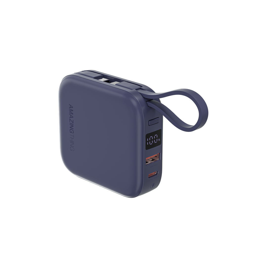 بنك طاقة Thunder Go من Amazing Thing بسعة 10000 مللي أمبير/ساعة مع كابلين USB-C مدمجين - أزرق