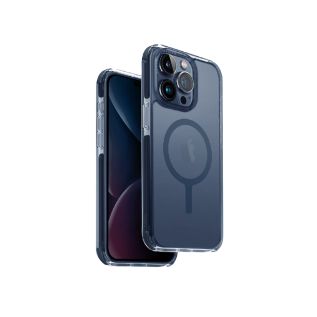 جراب/غطاء شحن مغناطيسي من Uniq لهاتف iPhone 15 Pro/Pro Max - أزرق دخاني