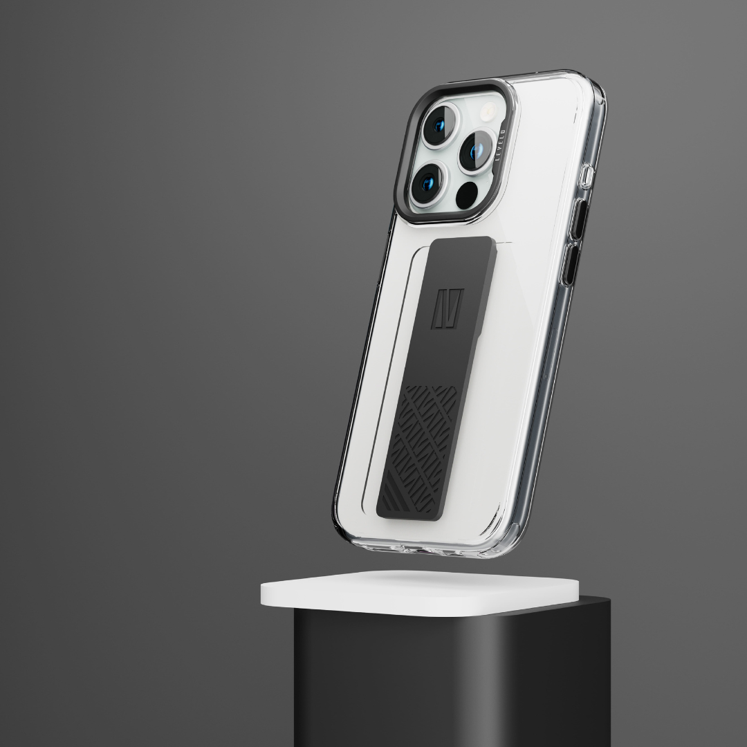 غطاء/جراب شفاف من Levelo Graphia مقاوم للصدمات مع قبضة سيليكون IMD لهاتف iPhone 15 Series