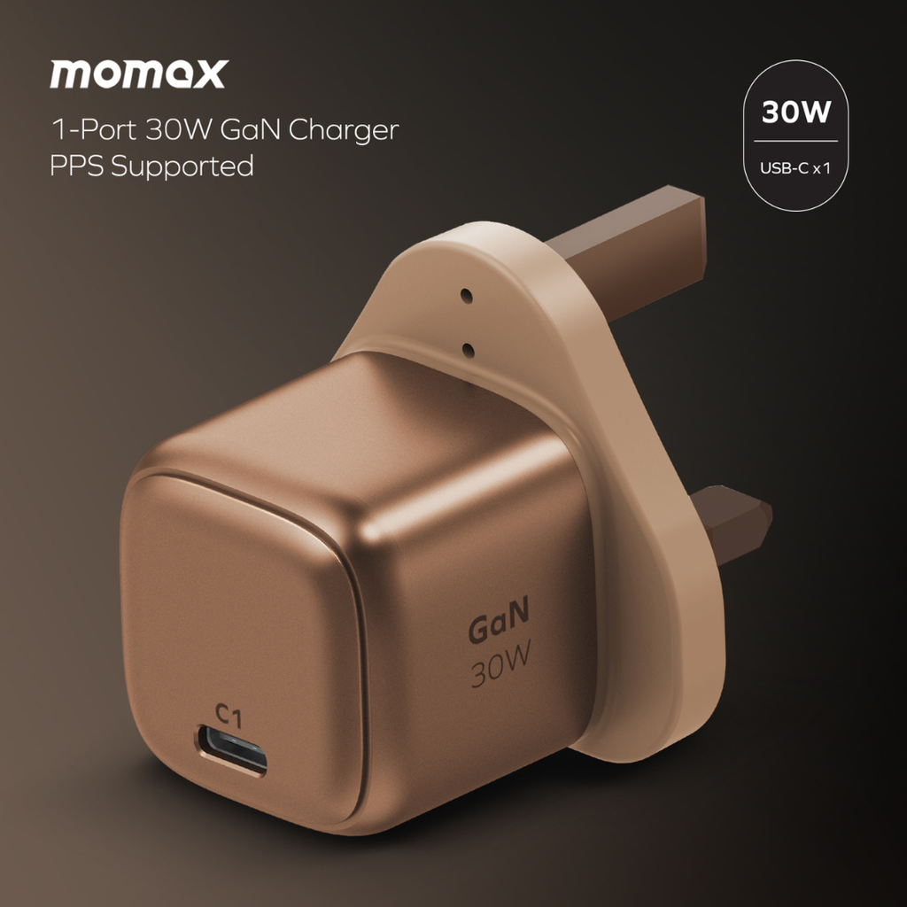 Momax 1-Charge GAN 30W 1-Port Charger + 60W USB-C TO USB-C Magnetic Cable 1M