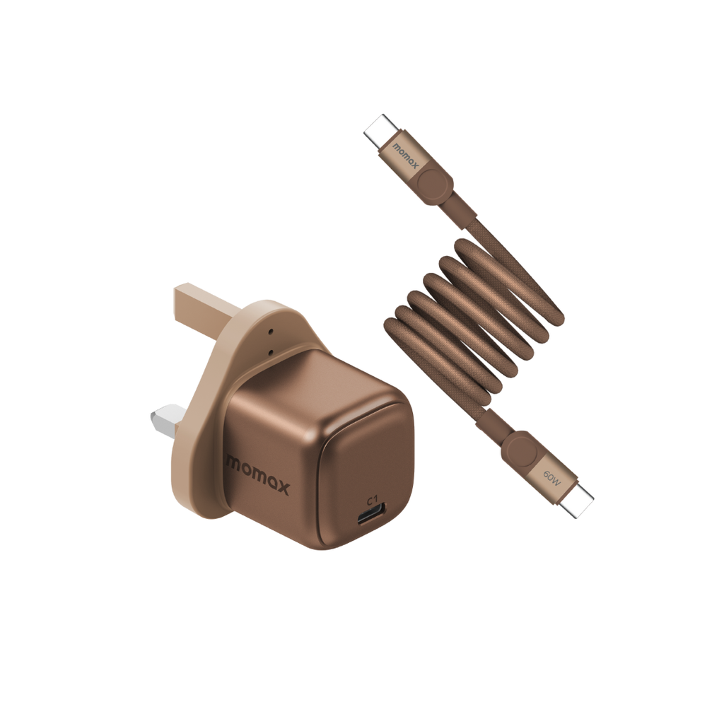 Momax 1-Charge GAN 30W 1-Port Charger + 60W USB-C TO USB-C Magnetic Cable 1M