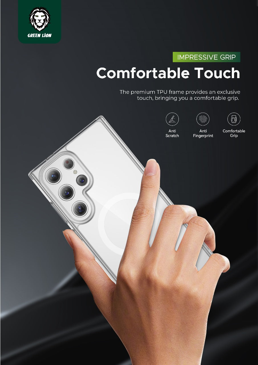 جراب حماية فائق الوضوح من السقوط من Green Lion MagSafe لهاتف S24 Ultra