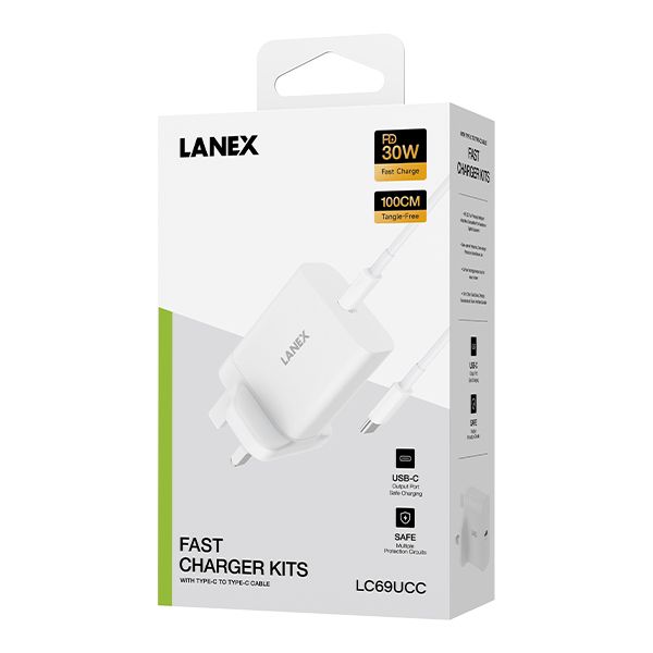 Lanex 30W Adapter with TypeC to TypeC Cable 1m