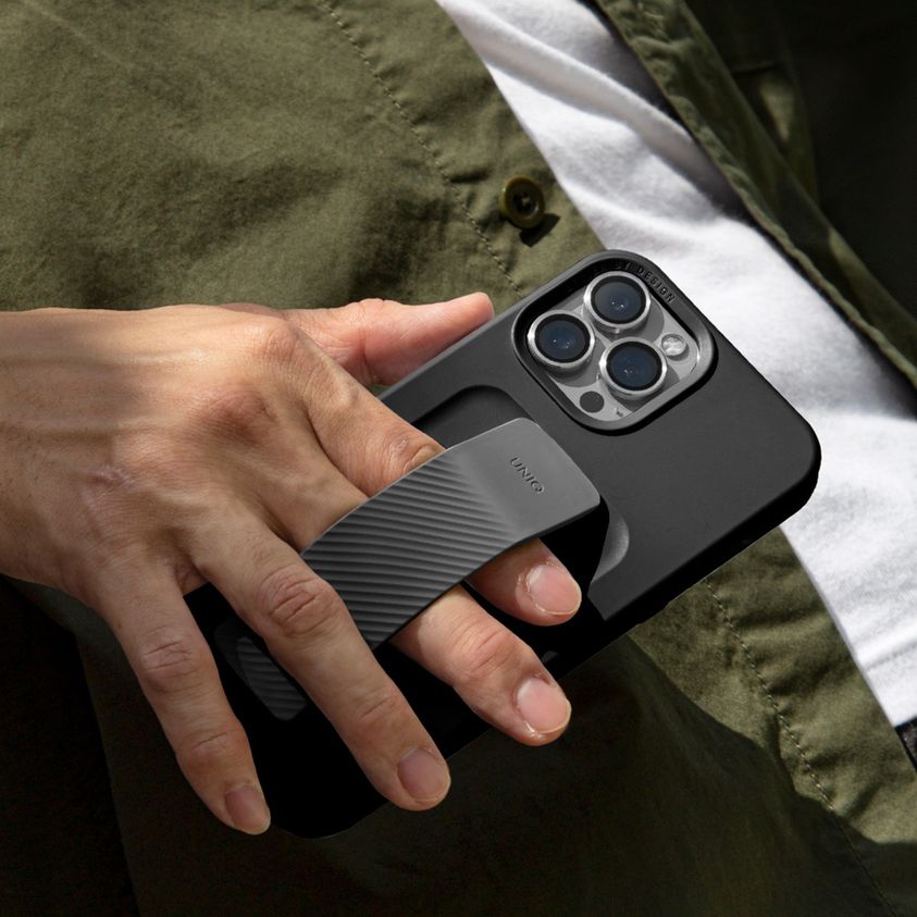 جراب/غطاء هجين من Uniq لهاتف iPhone 13 Pro/Pro Max مزود بحامل Heldro - جرافيت