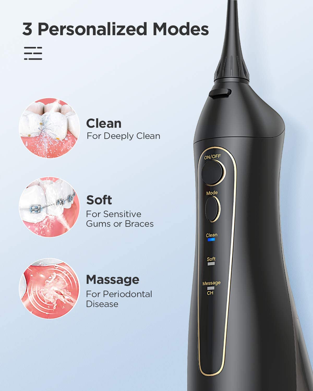 Fairywill 5020E 300ML Water Flosser with 3 Modes 8 Jet Tips - جهاز تنظيف أسنان مائي 5020 إي