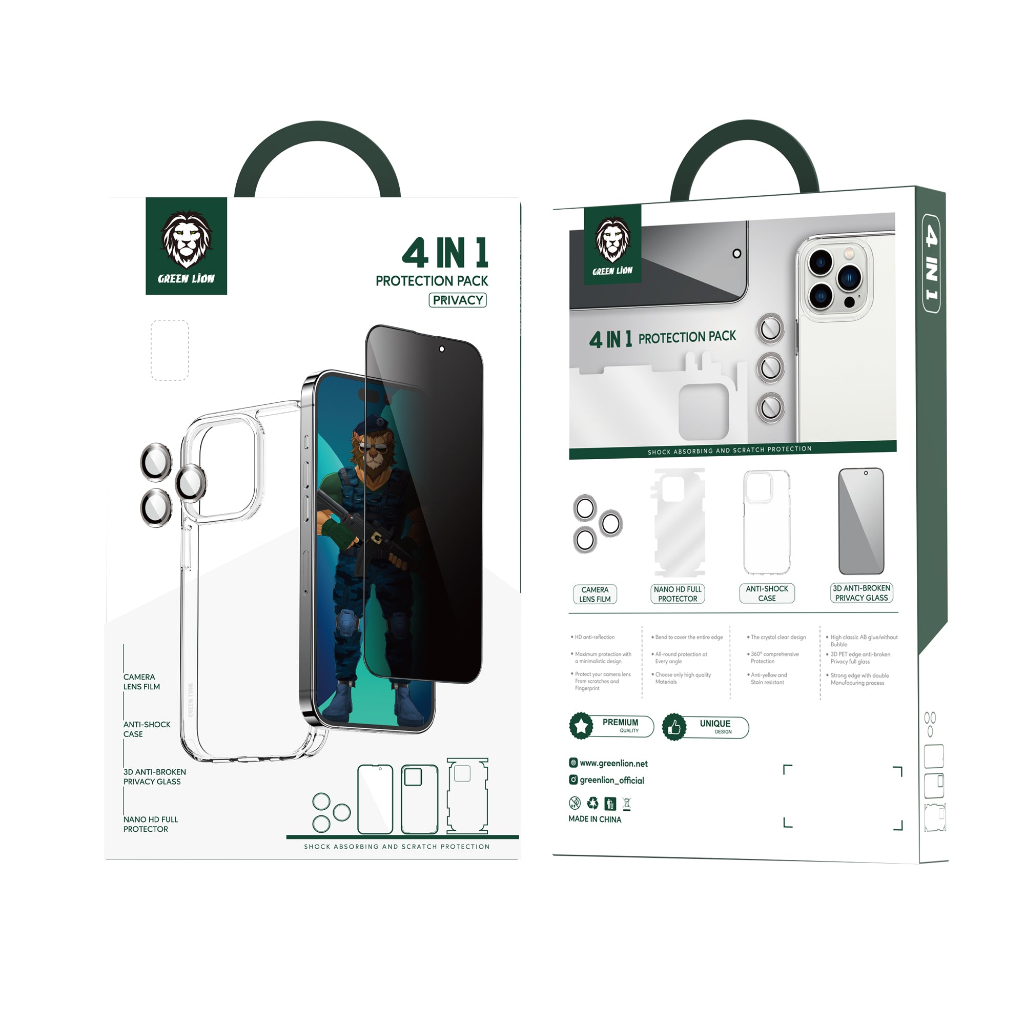 Green 4 in 1 360° Privacy Protection Pack for iPhone 14 Pro / Pro Max