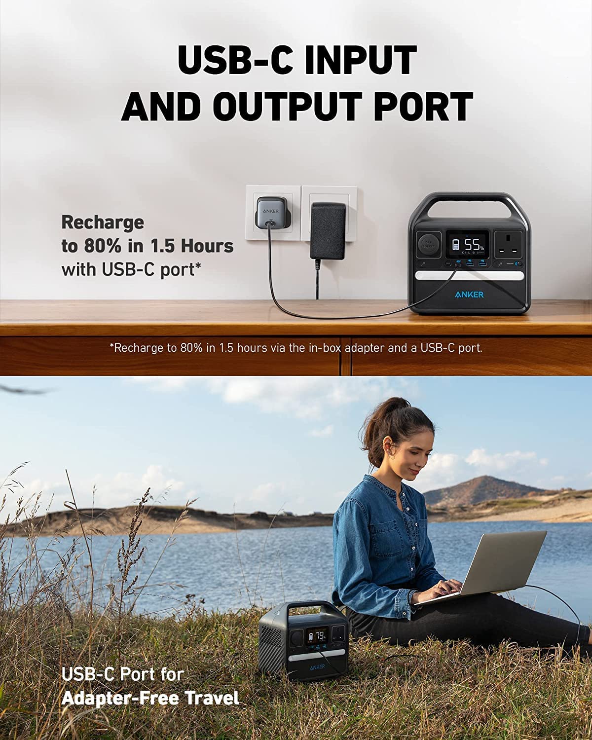 Anker A1720211 521 Portable Power Station Powerhouse 256WH Solar Generator Black