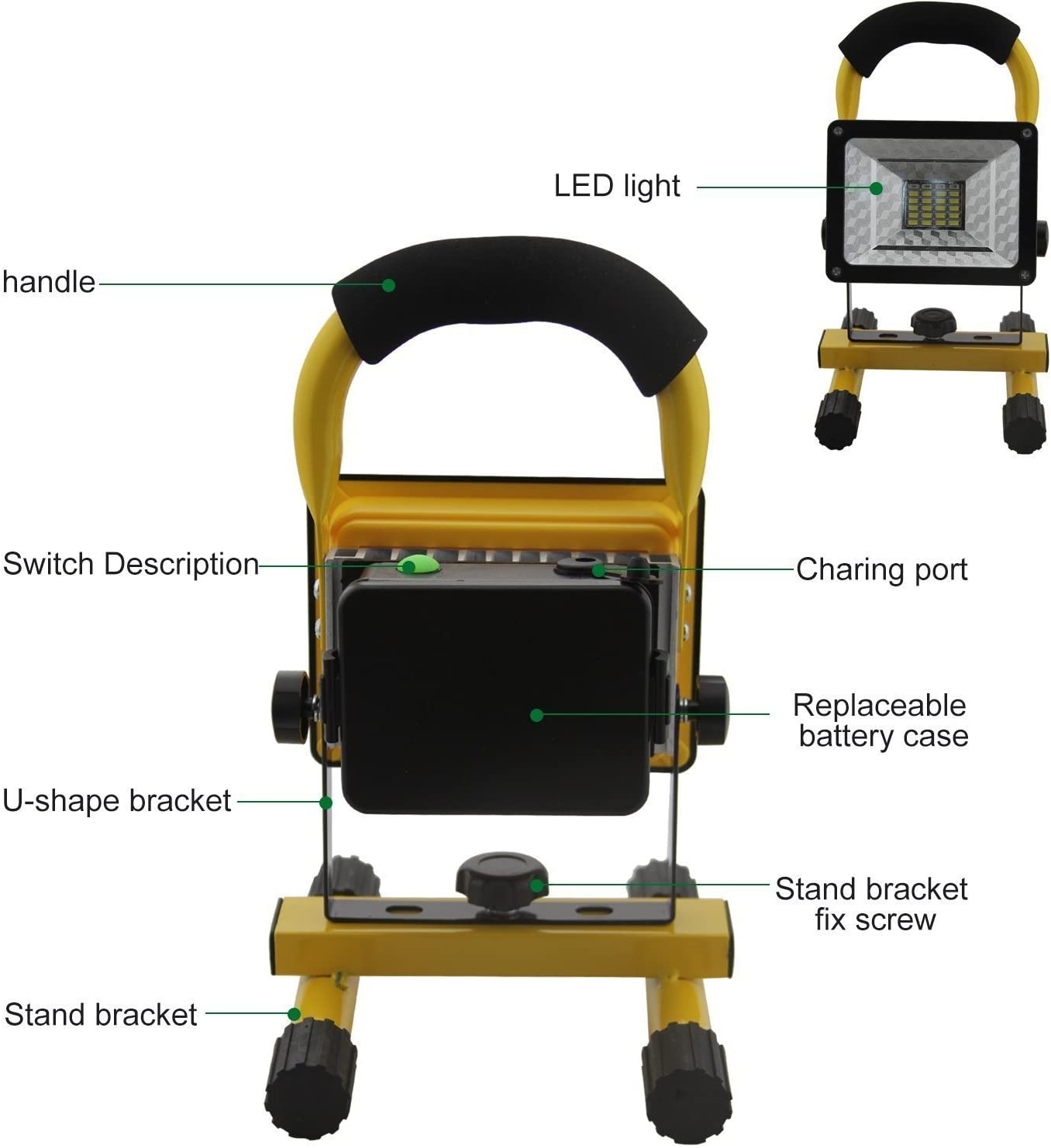 Rechargeable Portable LED 30W Work Light with Stand - مصباح عمل منزلي كلاسيكي - متعدد الوظائف