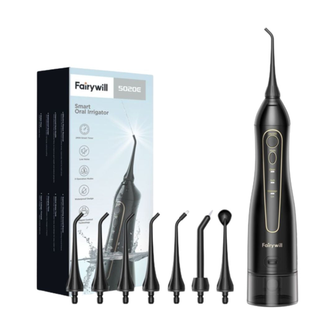 Fairywill 5020E 300ML Water Flosser with 3 Modes 8 Jet Tips - جهاز تنظيف أسنان مائي 5020 إي