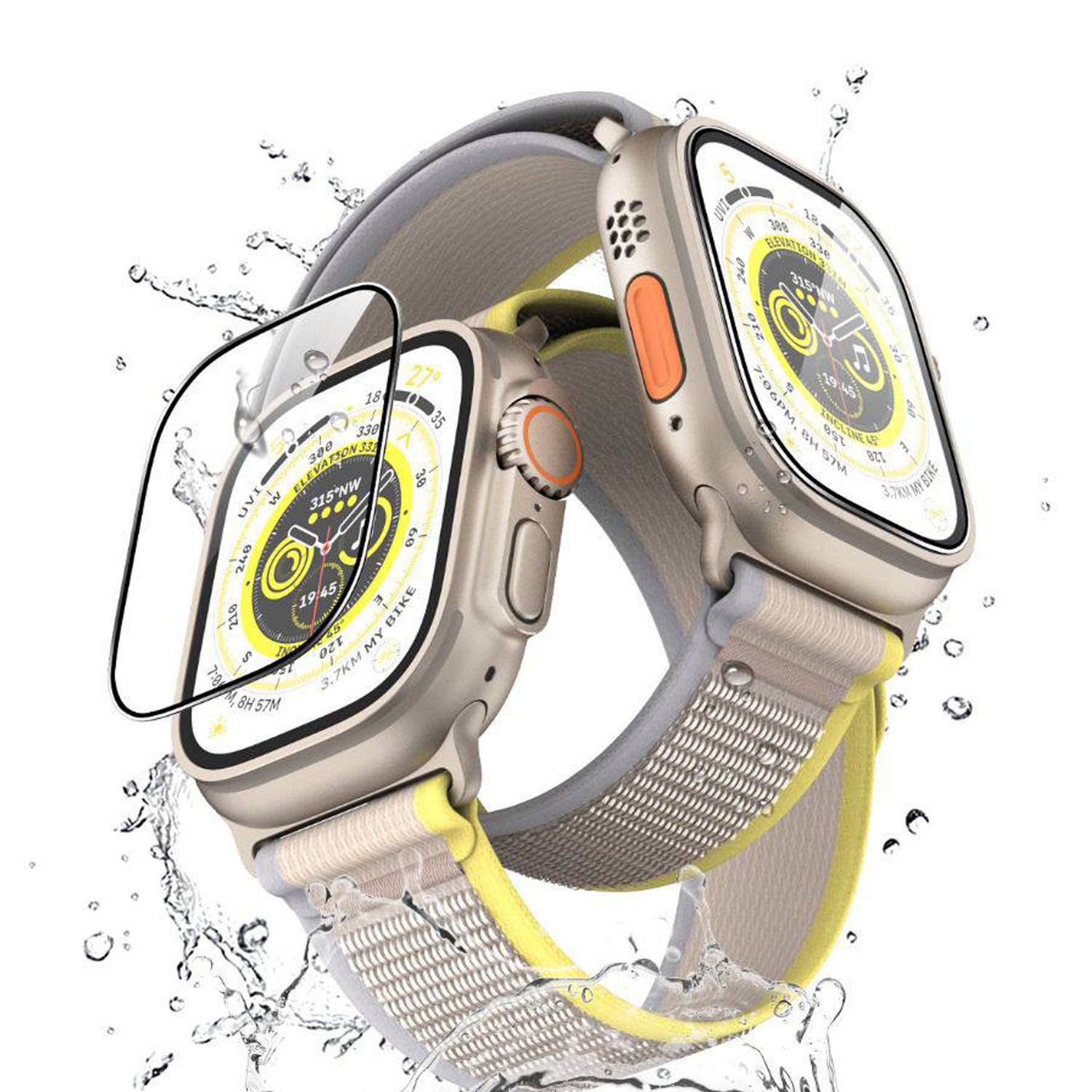 واقي شاشة زجاجي كامل عالي الوضوح Ultra Pro من Green Lion لساعة Apple Watch مقاس 49 مم - شفاف