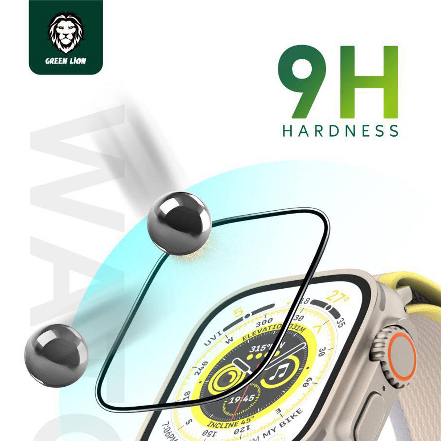 واقي شاشة زجاجي كامل عالي الوضوح Ultra Pro من Green Lion لساعة Apple Watch مقاس 49 مم - شفاف
