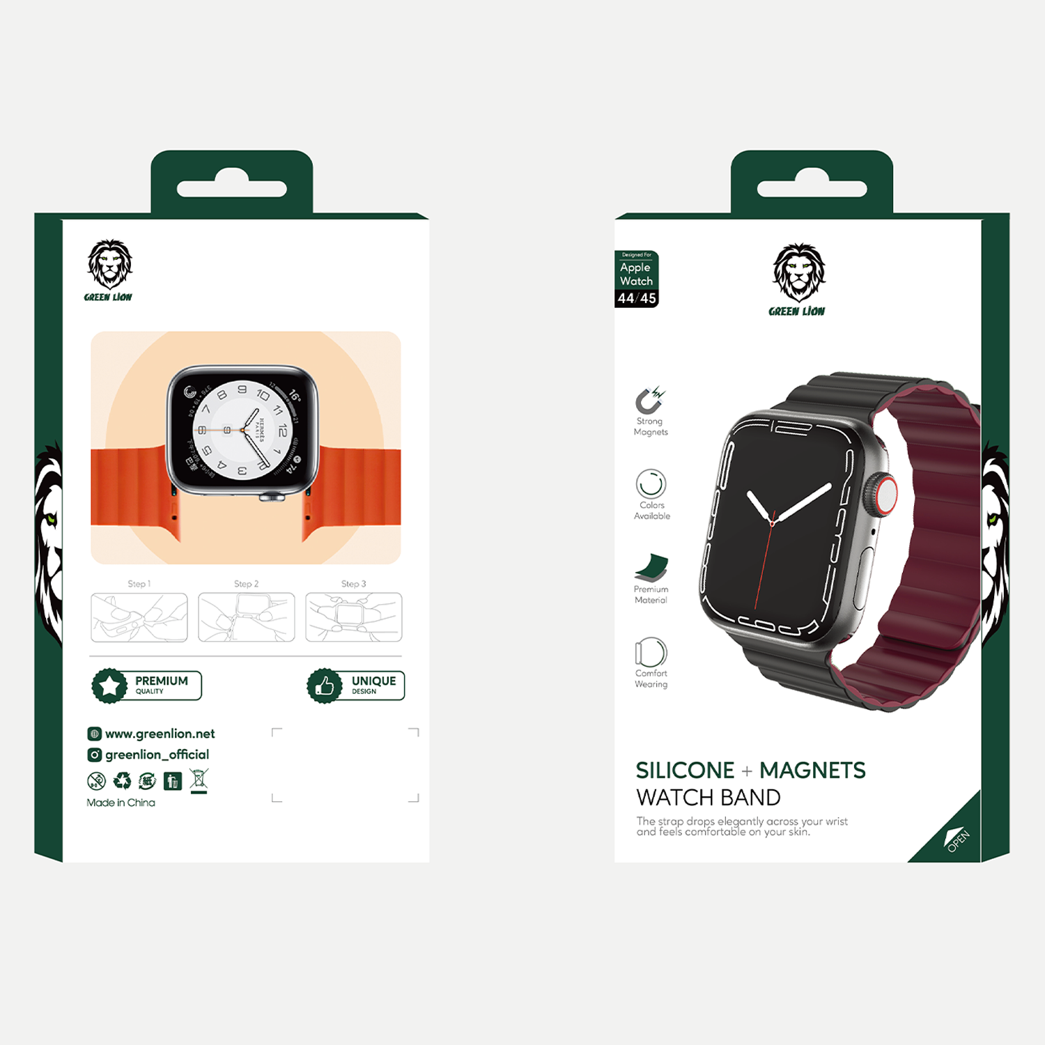 Green Silicone Magnetic Watch Band for Apple Watch 42/44/45MM - Black/Maroon