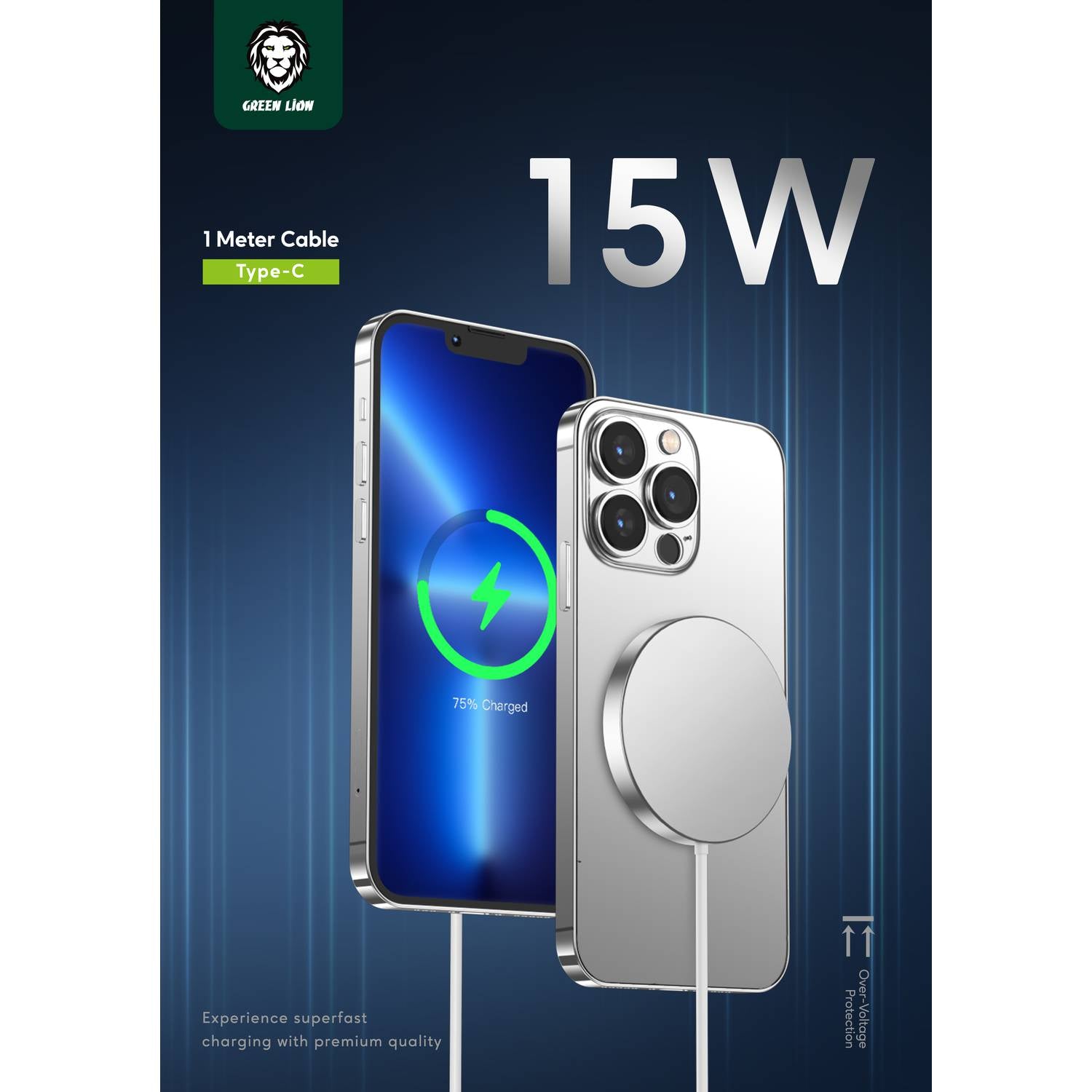Green Transparent Magnetic Wireless Charger 1M 15W - Clear