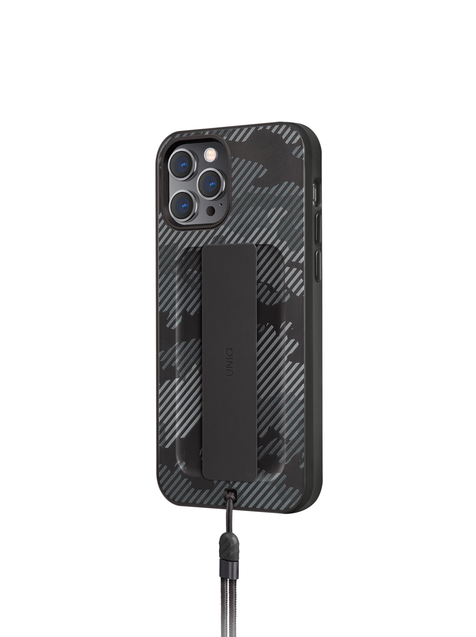 Uniq Iphone 12/12 Pro Hybrid Heldro Designer Edition Case / Cover  - Charcoal Camo - كفر حماية مع قبضه من شركة يونيك