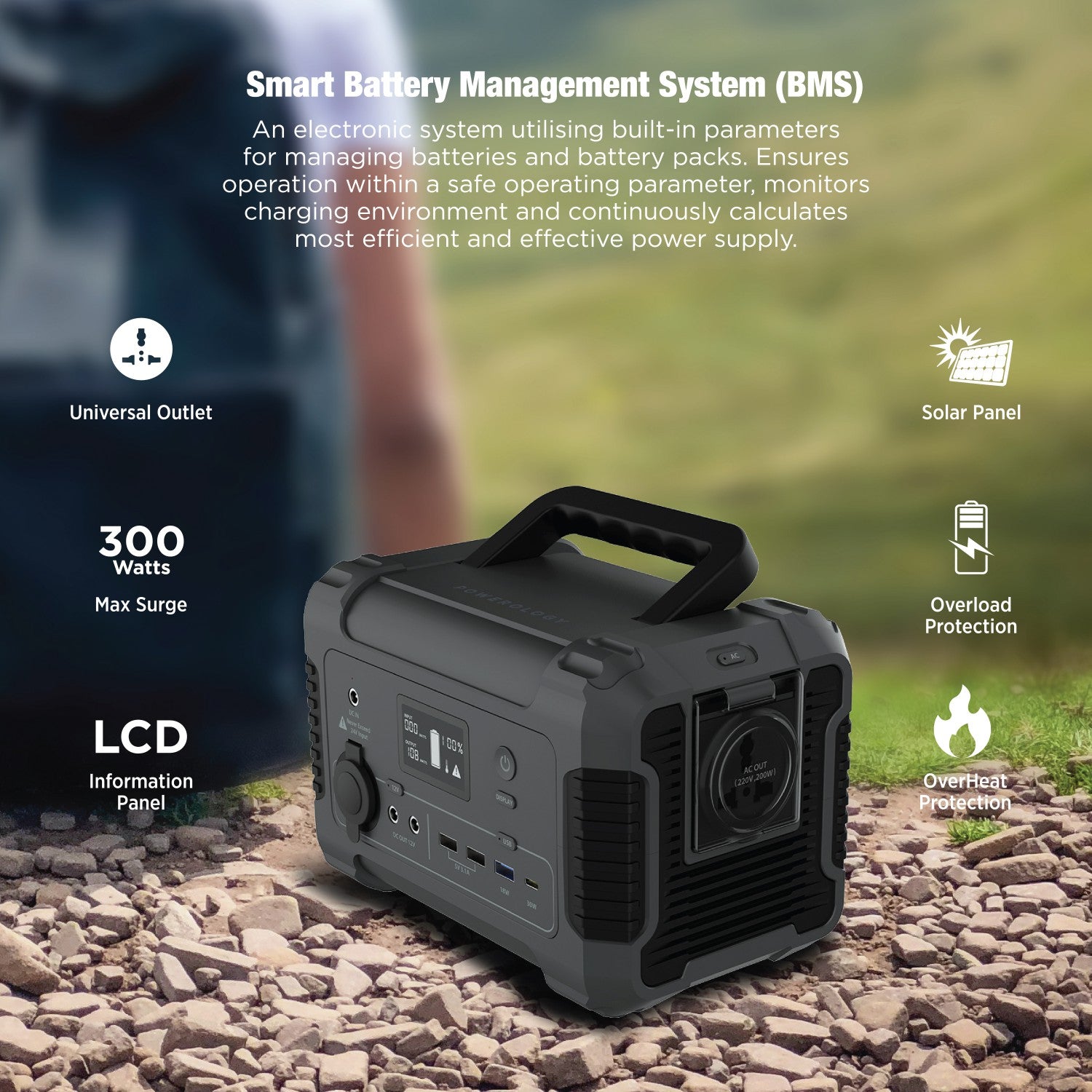 Powerology 200 Watt Portable Power Station 62500 Amh Pure Sine-Wave Output