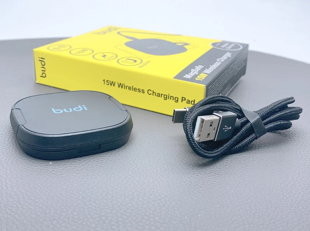 BUDI MagSafe 15W Wireless Charger - شاحن ماج سيف مغناطيسي و يعمل بالتحريض اللاسلكي