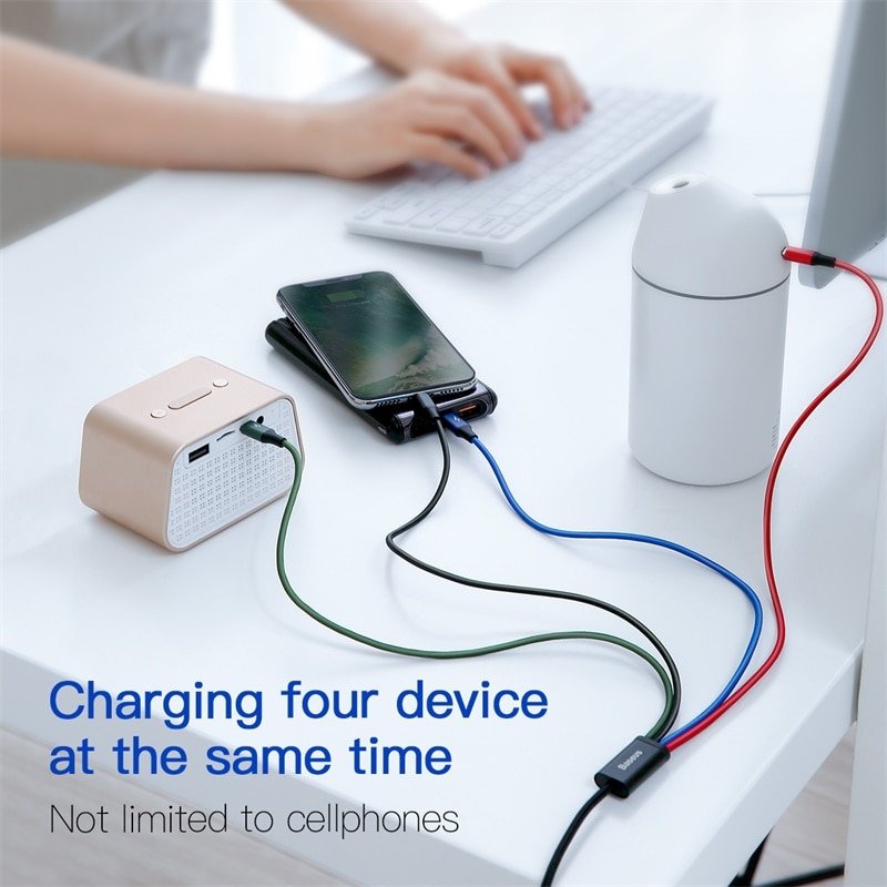 Baseus 4 in 1 Rapid Series Cable (1 Type C, 1 Micro USB, 2 Lightning) - 1.2 m