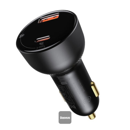 Baseus 100W Car Charger Dual Port USB Type C Quick Charger Digital PPS QC PD 3.0 Laptop Phone Charger For iPhone 13 12 Xiaomi Black