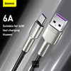 Baseus Cafule Series USB-A to Type-C Cable - 66W 6A Fast Charge & 480Mbps High-Speed Data Transfer, Nylon Braided, 1M - Black