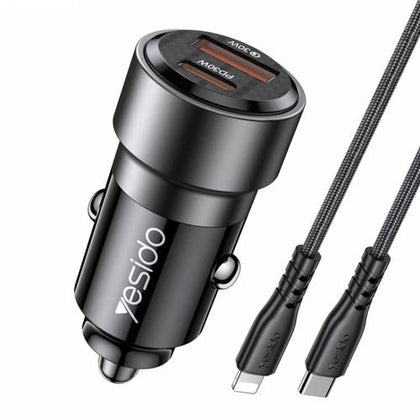 Yesido Y54 60W Fast Charging Car Charger With TypeC to Lightning  cable car