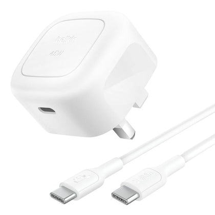 Belkin BoostCharge 45W Compact USB-C Wall Charger + USB-C Cable – White