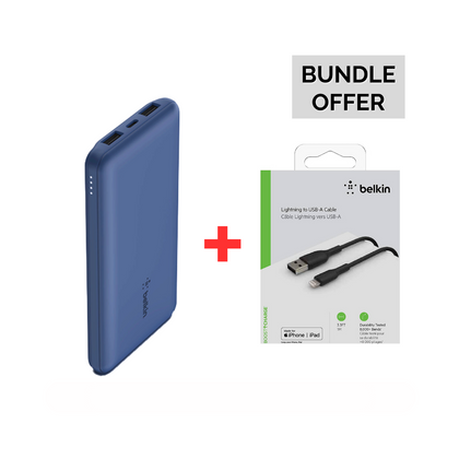 Belkin BOOST CHARGE 3-Port Power Bank 10000mAh Dual USB-A & USB-C - + Belkin Boost Up Charge USB-A to Apple Lightning Cable 3.3ft/1m