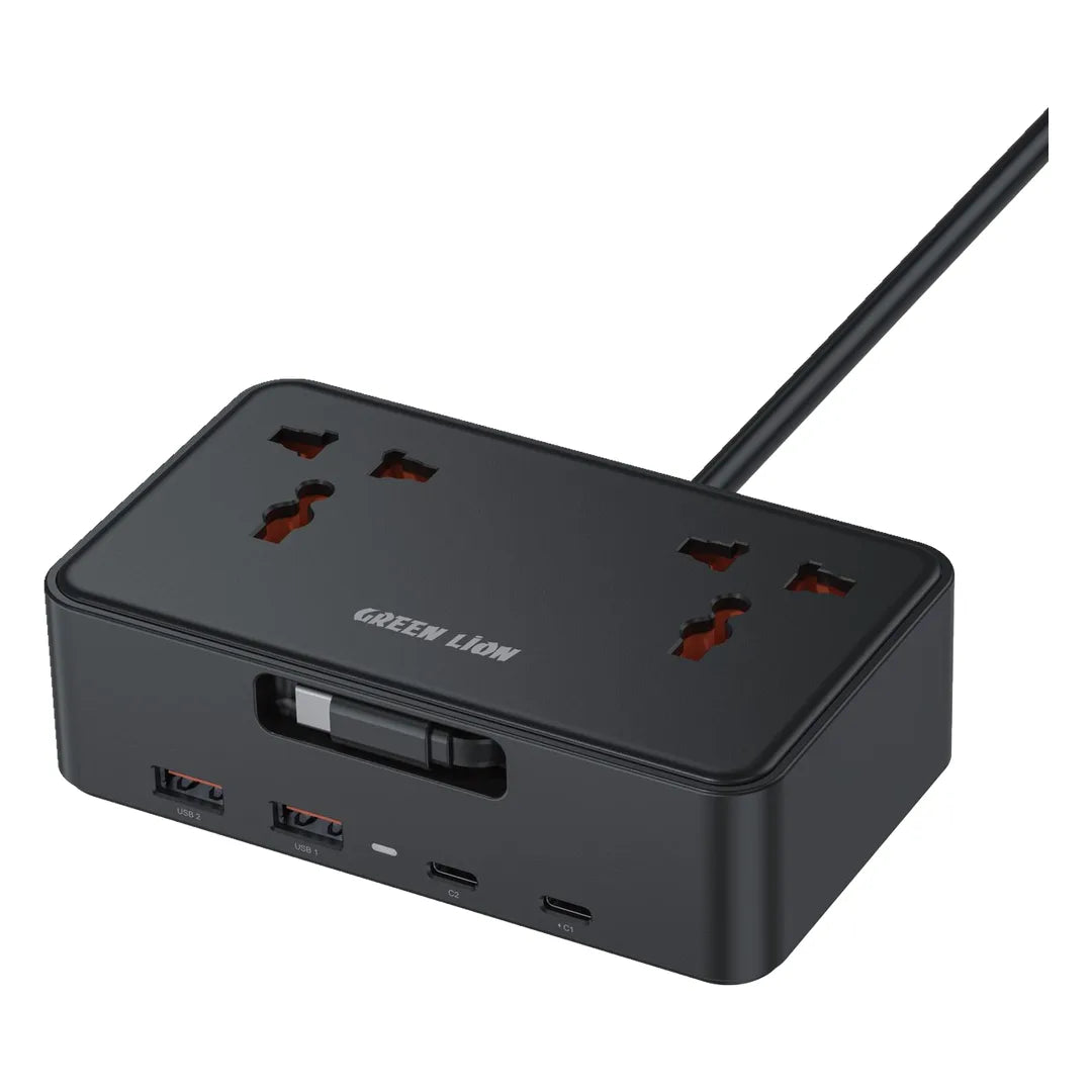 Green Lion GS-850 Power Socket with Retractable USB-C Cable -Black