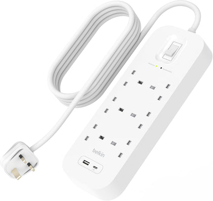 Belkin 6-Outlet Surge Protector Power Strip, Wall-Mountable with 6 AC Outlets, 2M Power Cord