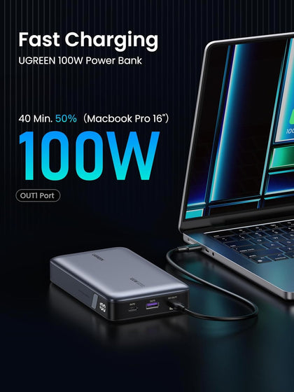 UGREEN 20000mAh 100W Power Bank, Nexode Portable Charger USB C 3-Port PD Fast Charging with Digital Display for MacBook, iPad, iPhone 16, Galaxy S24 Ultra and more