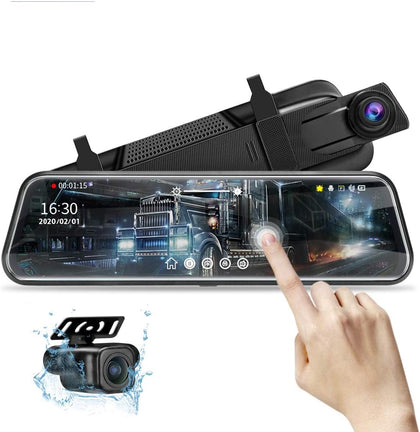 10'' Mirror Dash Cam Night Vision 1080P FHD Full Touch Screen Front and Rear