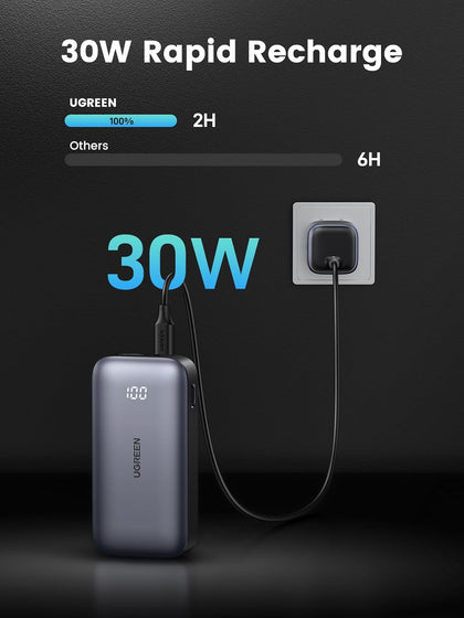 UGREEN 30W Power Bank Mini 10,000mAh Battery Pack 2-Port PD3.0 USB C+A Fast Charging Digital Display Portable Charger for iPhone 16 Pro Max/15/14