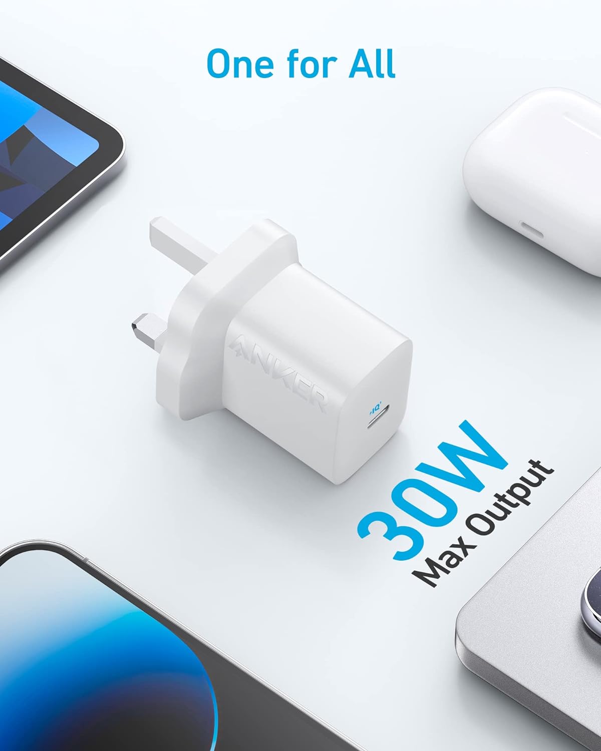 Anker 312 USB C Charger with Compact Design, 30W Fast Charger - White