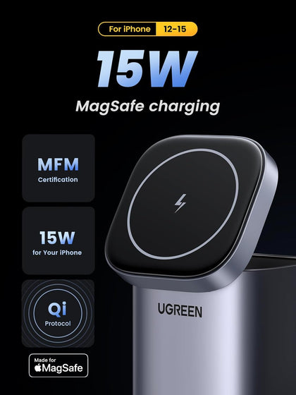 UGREEN MagSafe Charger Stand, Nexode 100W USB C Charger 4 in 1 with 15W MagSafe Wireless Fast Charging Station