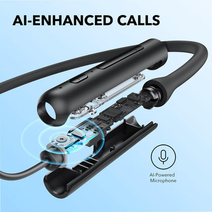Soundcore by Anker Life U2i Wireless Neckband Headphones, 10mm Drivers with BassUp Technology, 24H Playtime, AI-Enhanced Calls, Foldable and Lightweight,...
