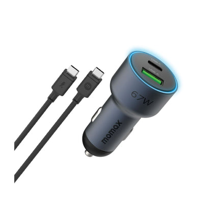 Momax Move 67W Dual Port Car Charger + 1M 100W C To C Cable