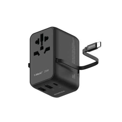 Momax 1-World+ 3-Port 25W Travel Charger Built-In USB-C Cable